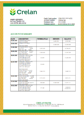 Download Belgium Crelan bank statement word
